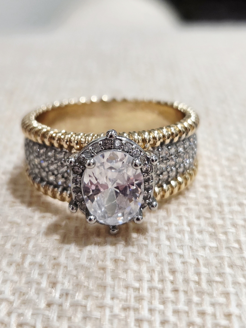 Gold and Silver Two-Tone Oval CZ Statement Ring~ Size 10